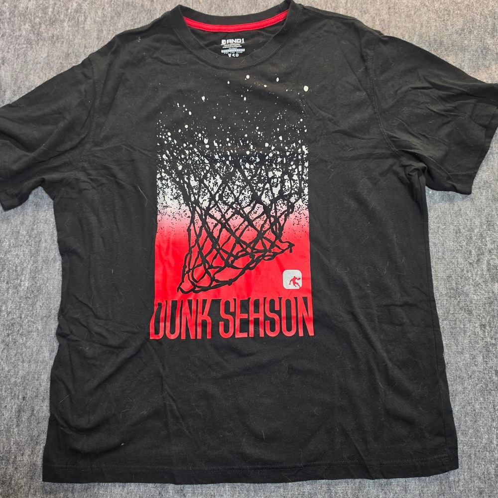 AND1 Mens XL Dunk Season Basketball Graphic T-Shirt Black Red Short Sleeve